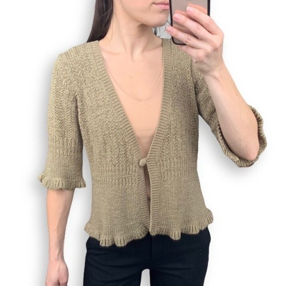 Vintage Cardigan Knit y2k Ruffle Hem Neutral Sweater